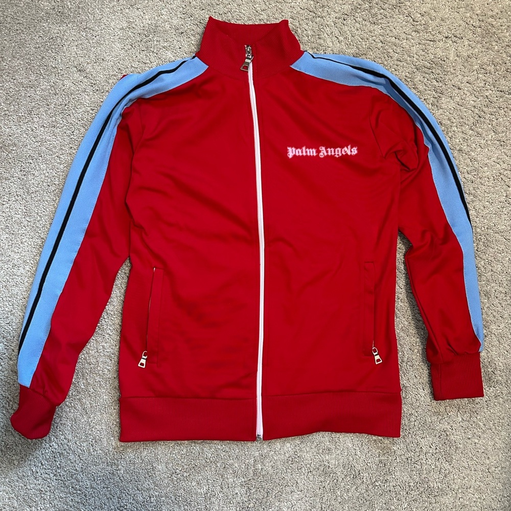 Rare Palm Angels red with blue striped sleeve track jacket